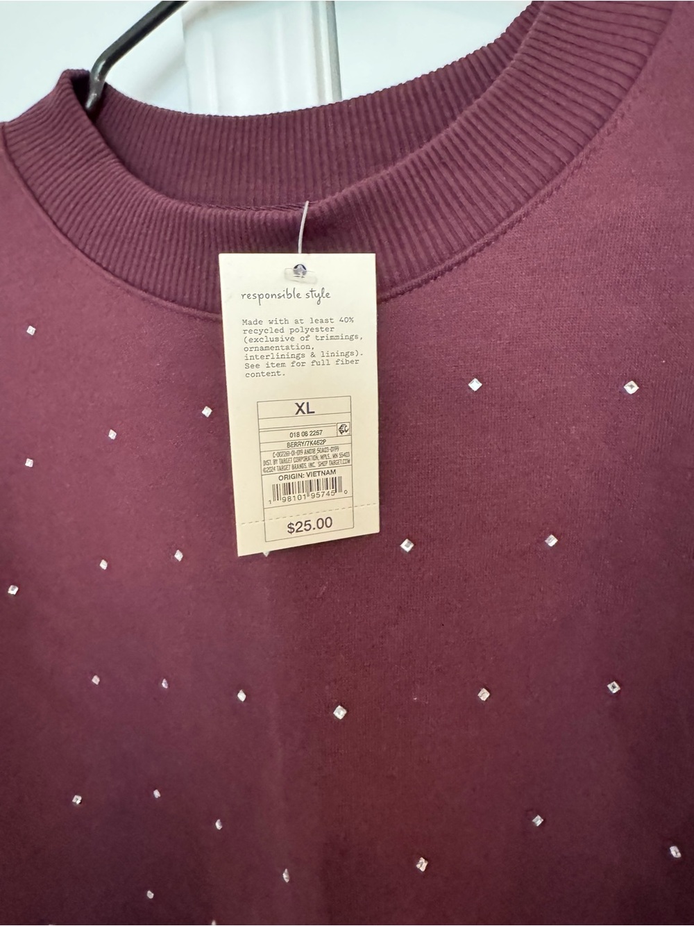 a new day Burgundy Crewneck Sweater with Rhinestone Dots